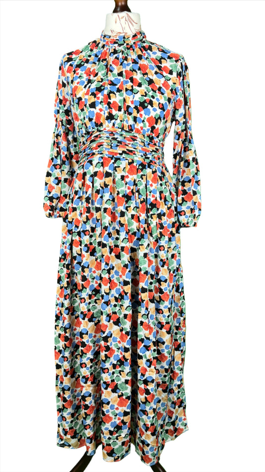 1 Piece - Georgette Elegant Floral Frock Dress 50 inch Flare and Elastic waist belt.