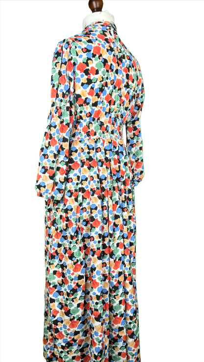 1 Piece - Georgette Elegant Floral Frock Dress 50 inch Flare and Elastic waist belt.