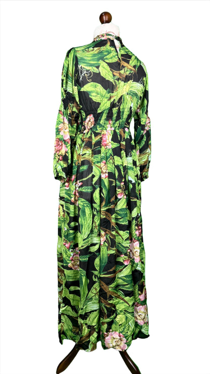 1 Piece - Georgette Elegant Floral Frock Dress 50 inch Flare and Elastic waist belt.