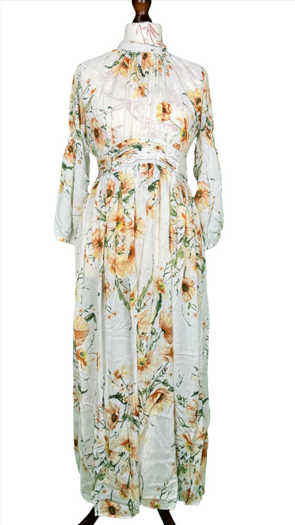 1 Piece - Georgette Elegant Floral Frock Dress 50 inch Flare and Elastic waist belt.