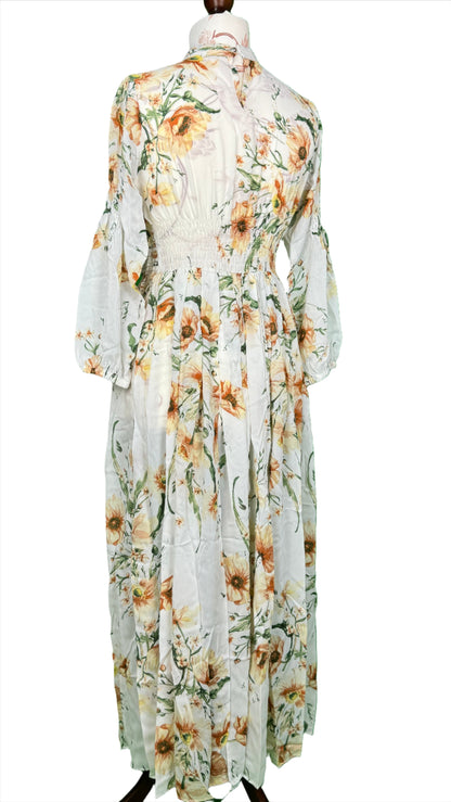 1 Piece - Georgette Elegant Floral Frock Dress 50 inch Flare and Elastic waist belt.