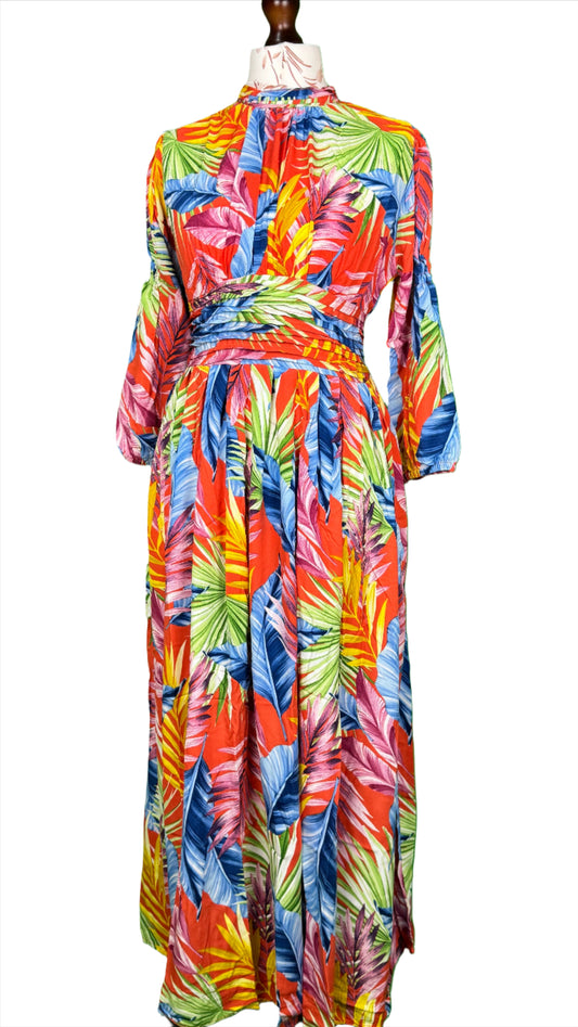 1 Piece - Georgette Elegant Floral Frock Dress 50 inch Flare and Elastic waist belt.