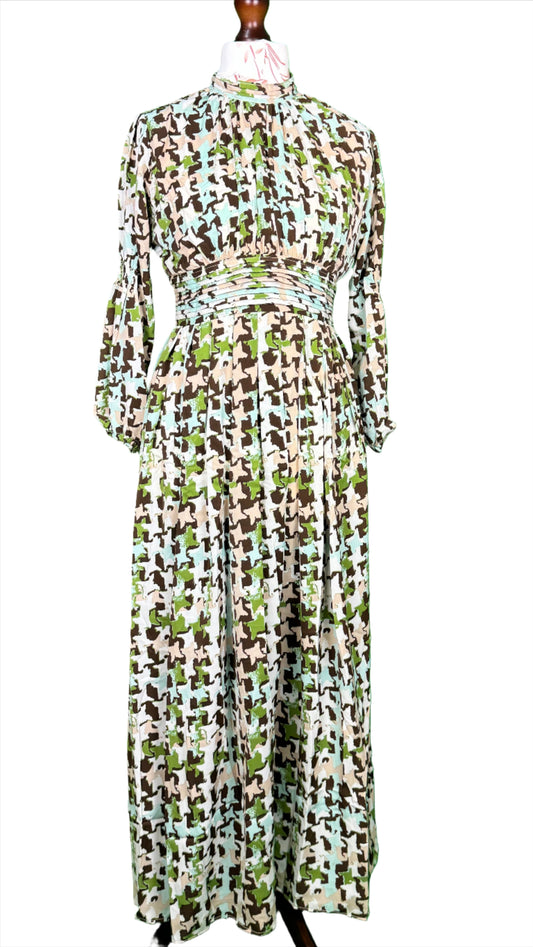 1 Piece - Georgette Elegant Floral Frock Dress 50 inch Flare and Elastic waist belt.