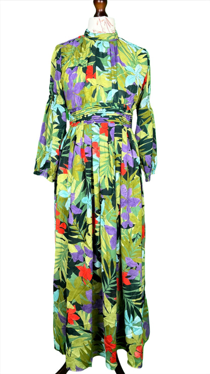 1 Piece - Georgette Elegant Floral Frock Dress 50 inch Flare and Elastic waist belt.