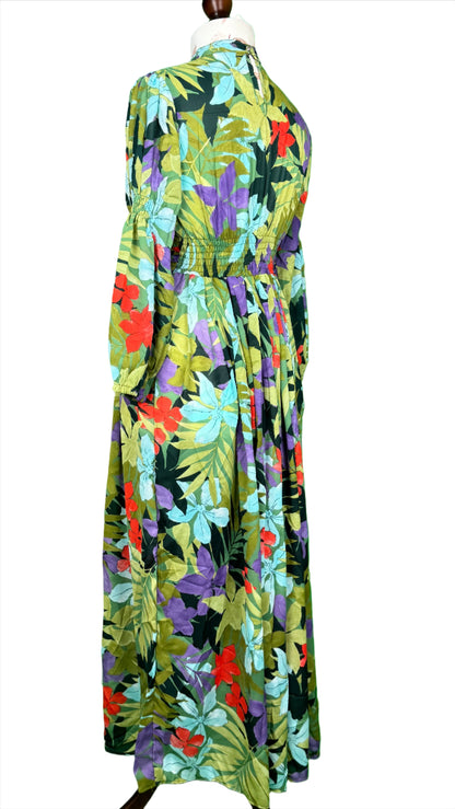 1 Piece - Georgette Elegant Floral Frock Dress 50 inch Flare and Elastic waist belt.