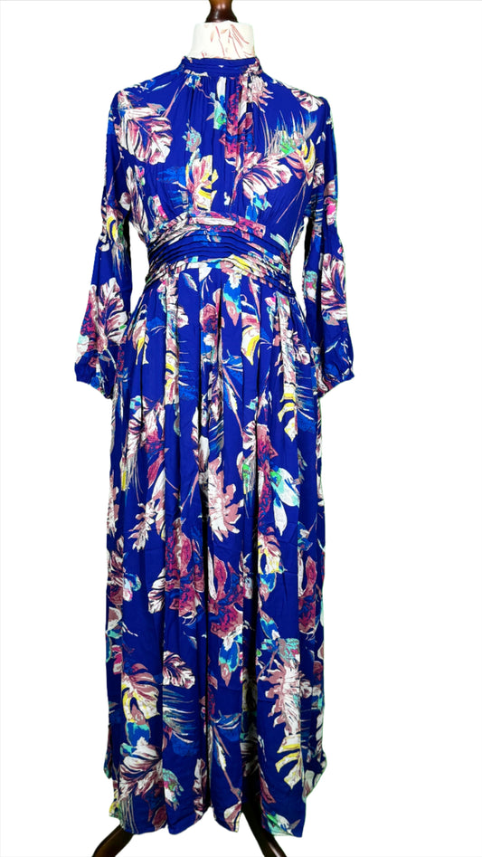 1 Piece - Georgette Elegant Floral Frock Dress 50 inch Flare and Elastic waist belt.