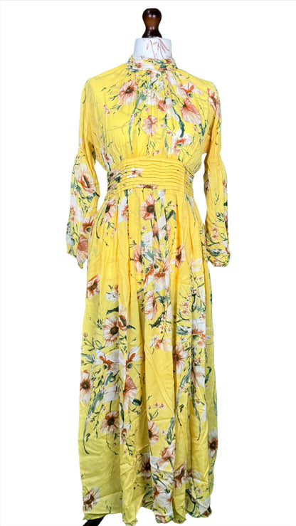 1 Piece - Georgette Elegant Floral Frock Dress 50 inch Flare and Elastic waist belt.