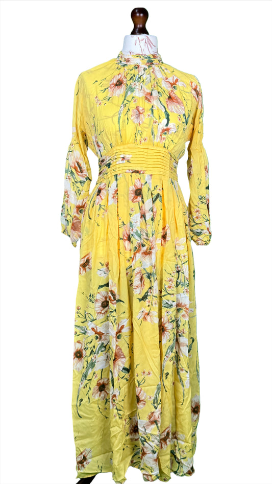 1 Piece - Georgette Elegant Floral Frock Dress 50 inch Flare and Elastic waist belt.