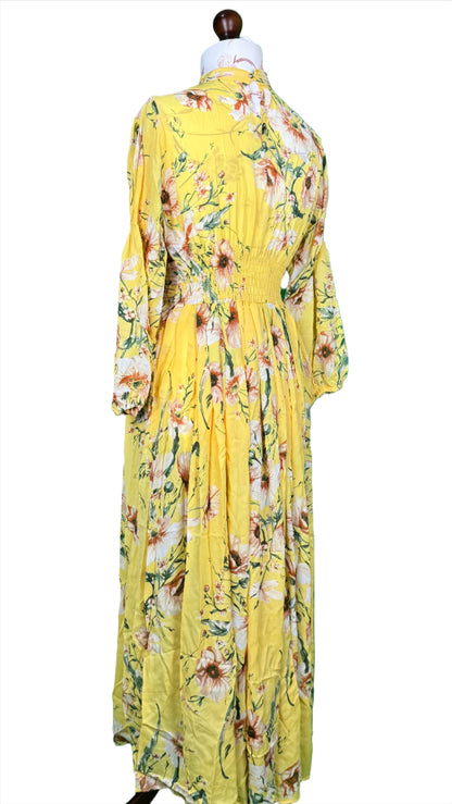 1 Piece - Georgette Elegant Floral Frock Dress 50 inch Flare and Elastic waist belt.