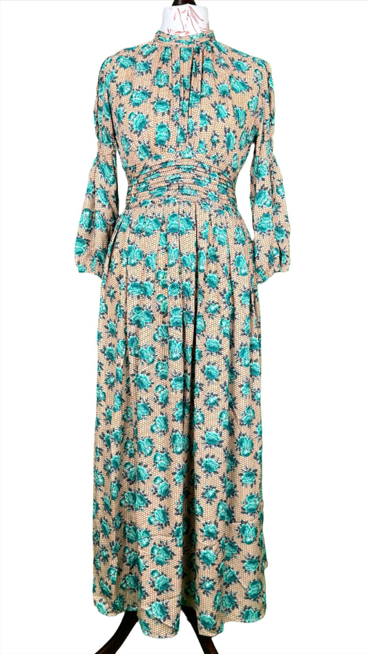 1 Piece - Georgette Elegant Floral Frock Dress 50 inch Flare and Elastic waist belt.