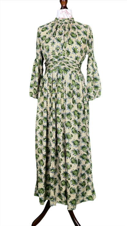 1 Piece - Georgette Elegant Floral Frock Dress 50 inch Flare and Elastic waist belt.