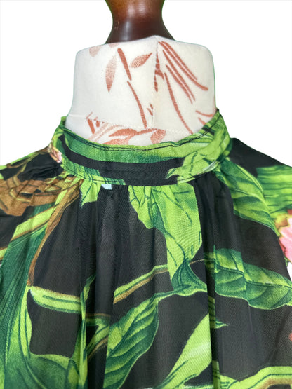 1 Piece - Georgette Elegant Floral Frock Dress 50 inch Flare and Elastic waist belt.