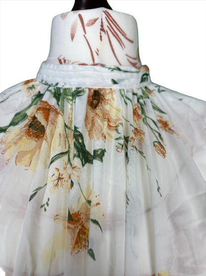 1 Piece - Georgette Elegant Floral Frock Dress 50 inch Flare and Elastic waist belt.