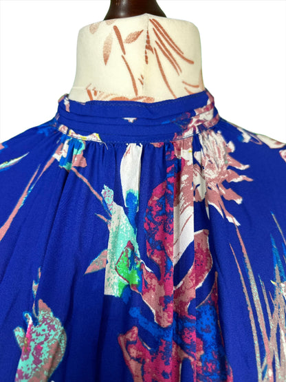 1 Piece - Georgette Elegant Floral Frock Dress 50 inch Flare and Elastic waist belt.