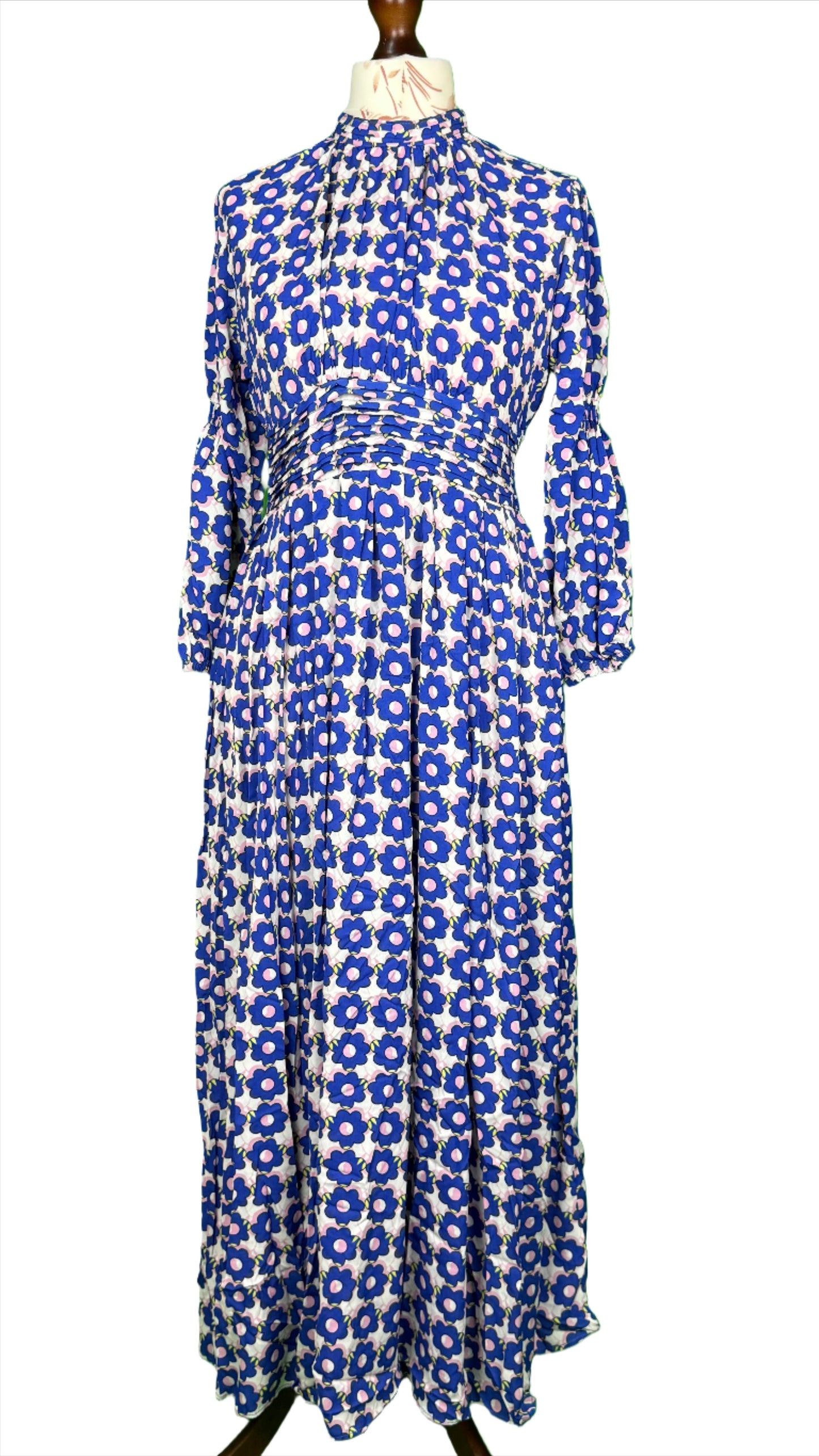 1 Piece - Georgette Elegant Floral Frock Dress 50 inch Flare and Elastic waist belt.